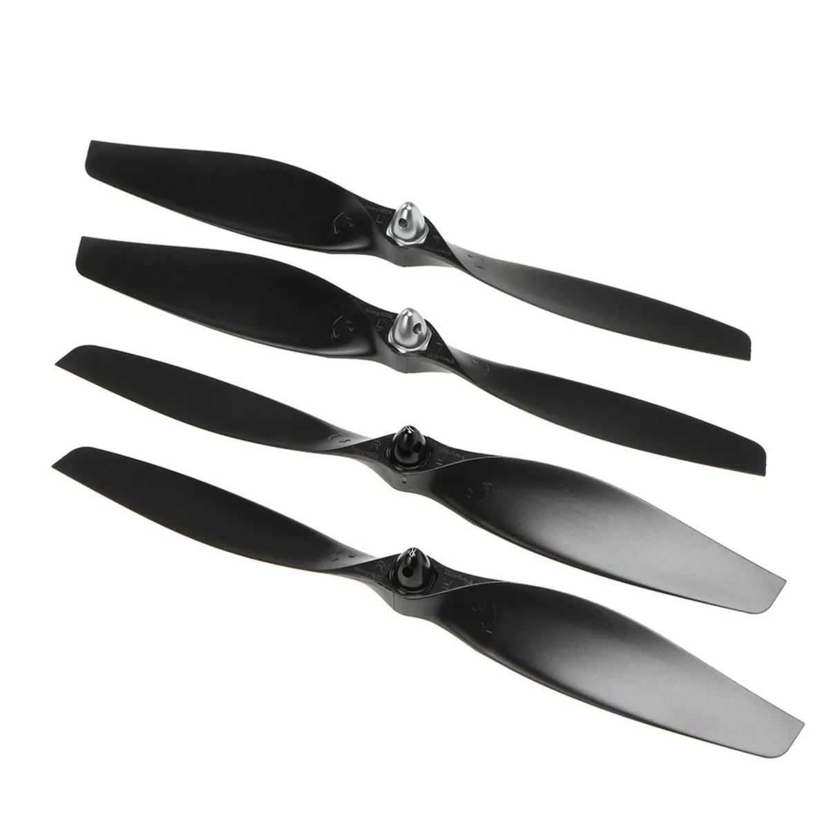 Four black two-bladed propellers in a set