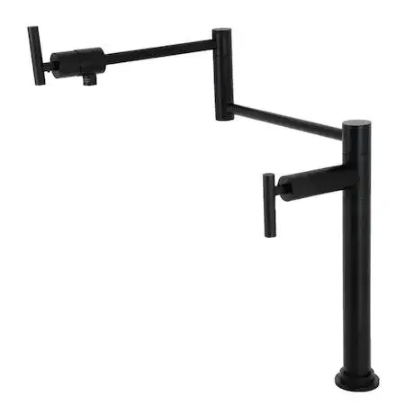 Matte black deck-mount pot filler with foldable swing arms