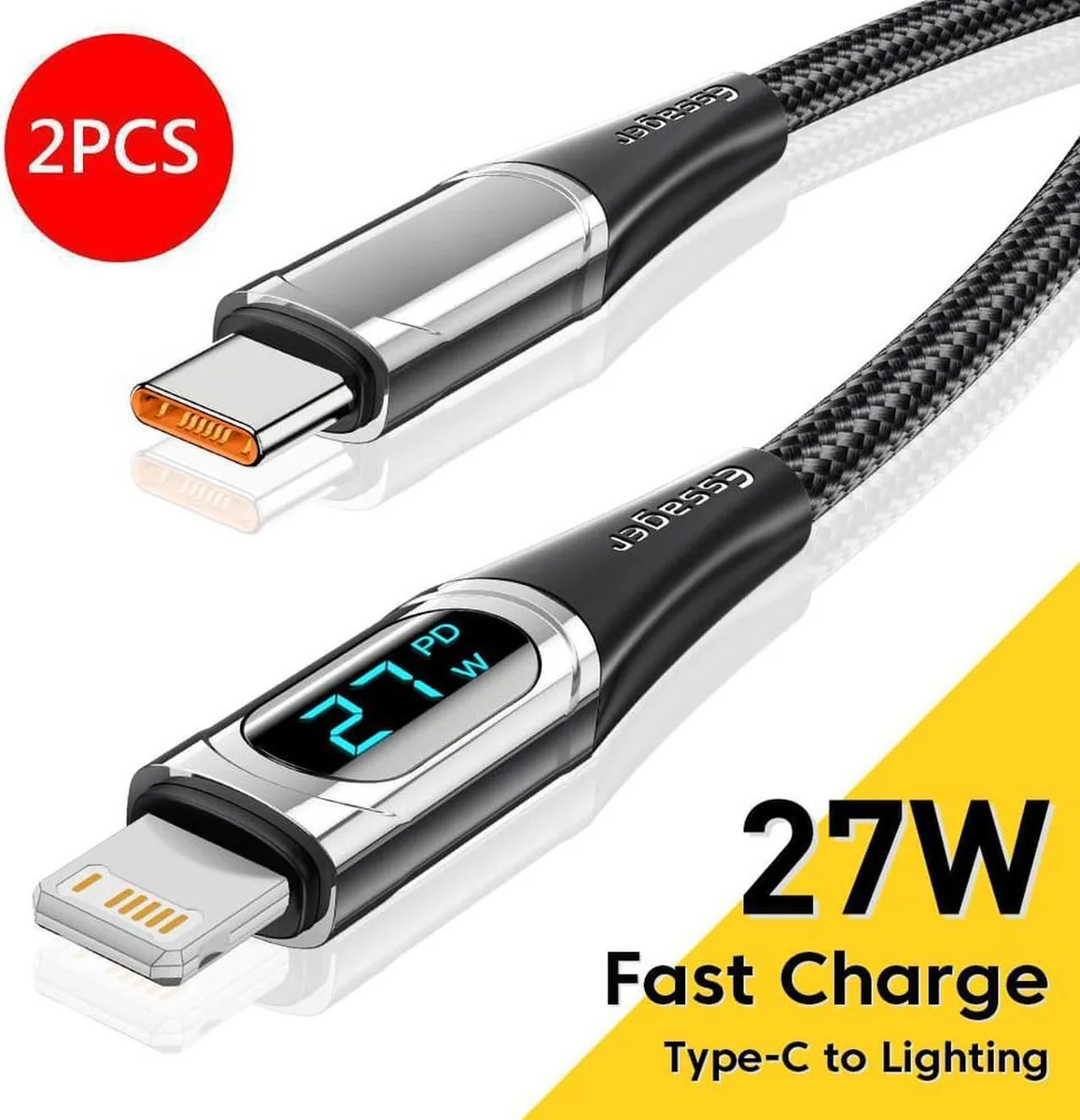 Aomoproing Aomoproing USB C to Lightning Cable 3.3FT 2Pack MFi Certified LED Digital Display PD 20W 27W Max — product photo