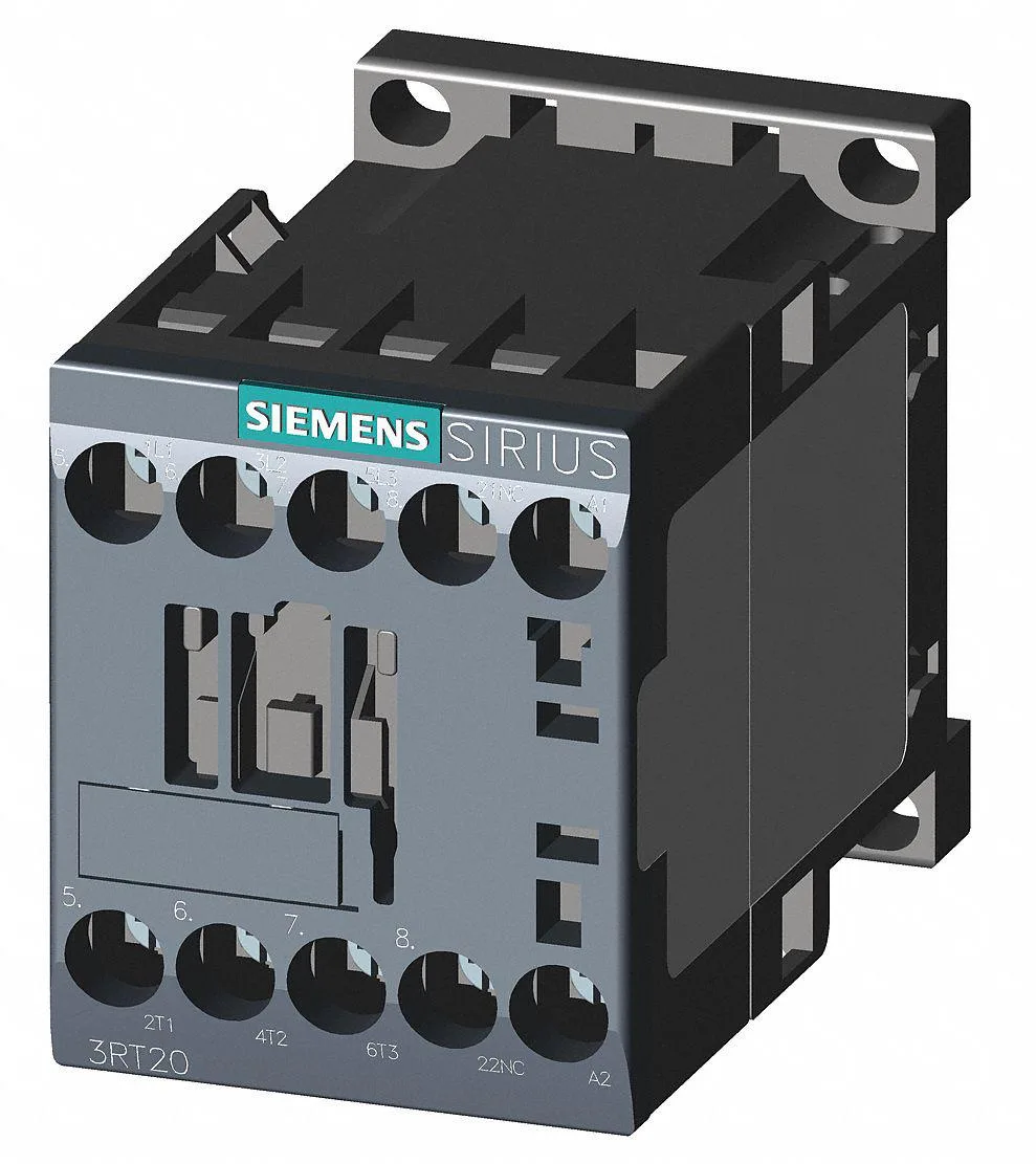 Compact grey IEC contactor with DIN-rail mounting and screw terminals