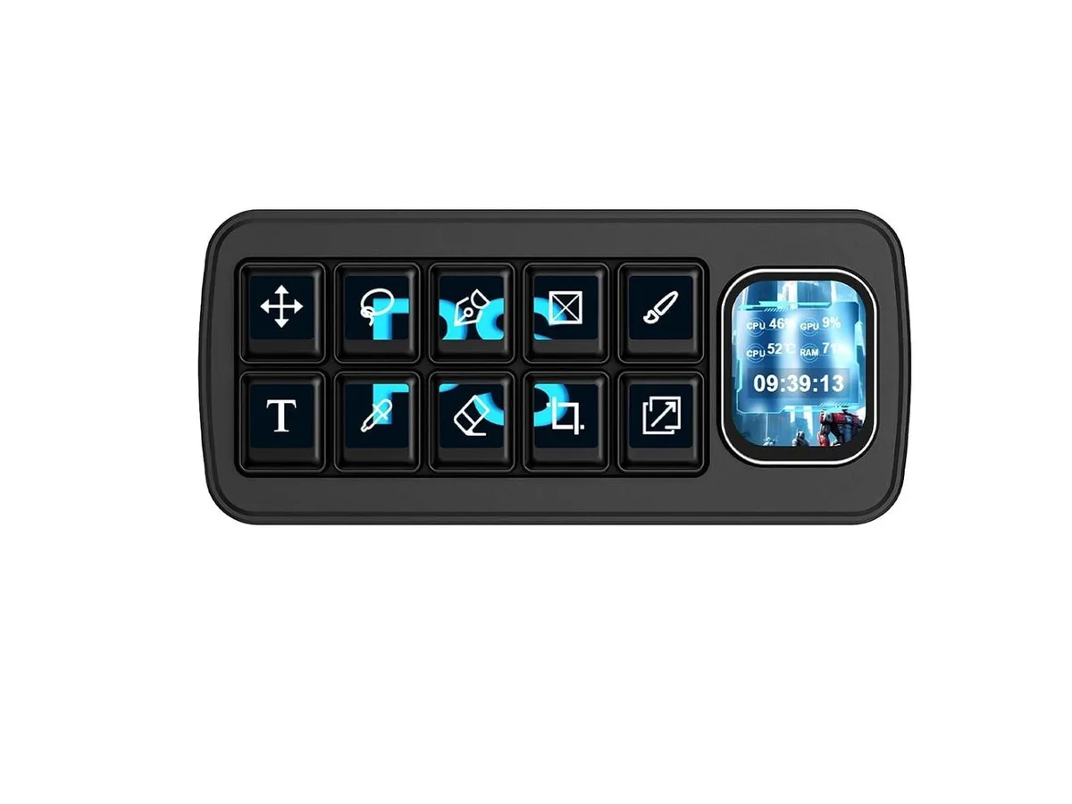LORDWORLD LORDWORLD MK10 AI Voice Control Panel 10 × 0.85inch LCD Keys 2.01inch Screen Black — product photo