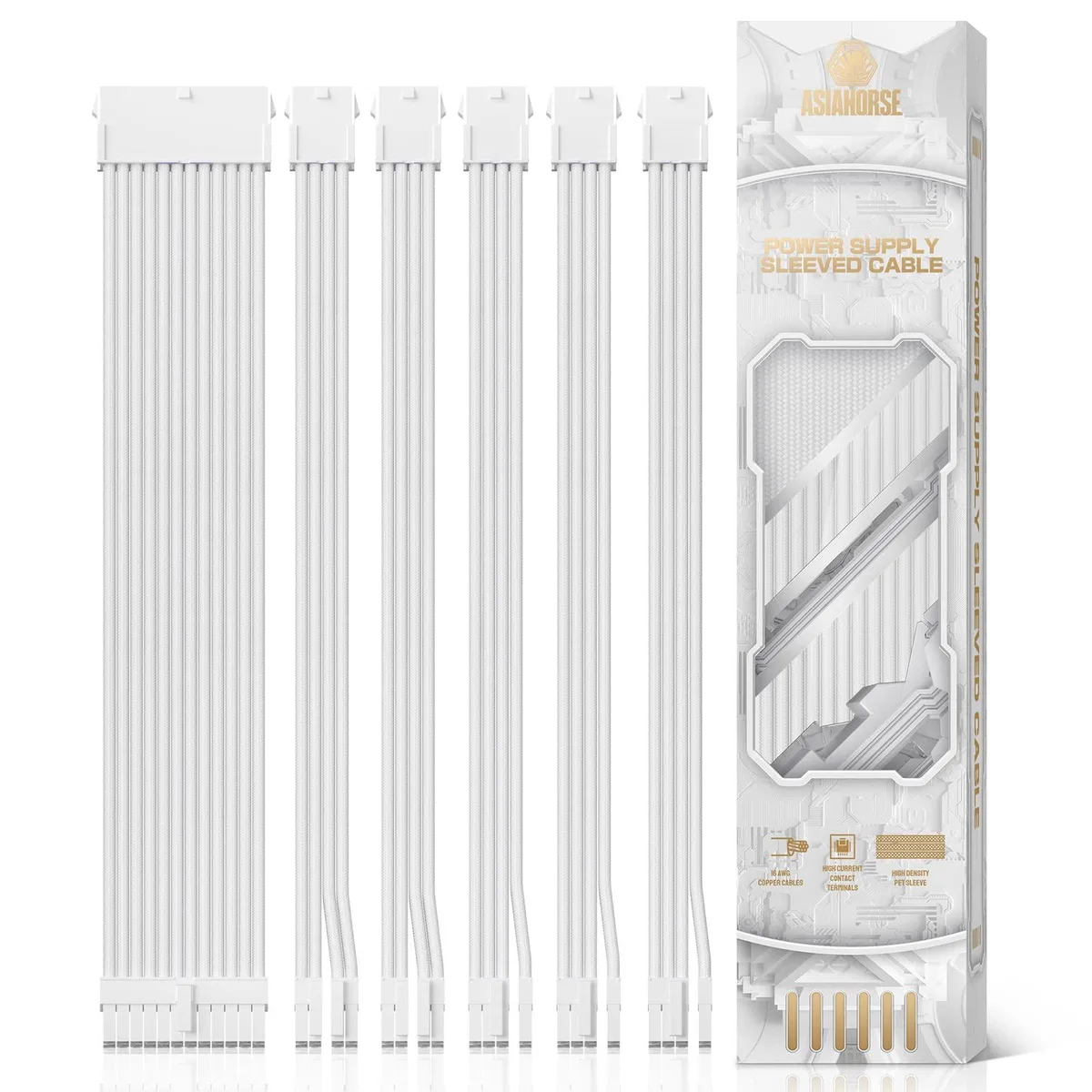  Asiahorse 16 AWG PSU Extension Cable Kit White 1x24Pin 2x4+4 EPS 3x6+2 PCI-E 30cm with Combs — product photo