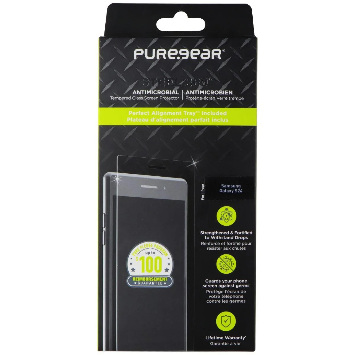 PureGear PureGear Steel 360 Tempered Glass Screen Protector for Samsung Galaxy S24 Clear — product photo