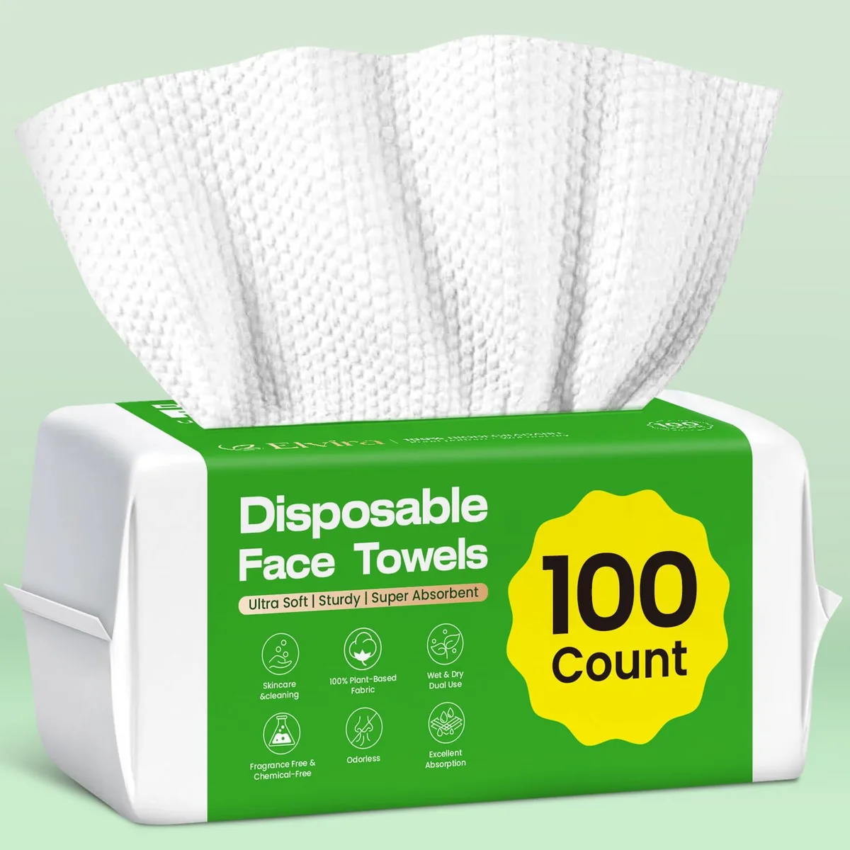 White rectangular box containing 100 biodegradable viscose face towels