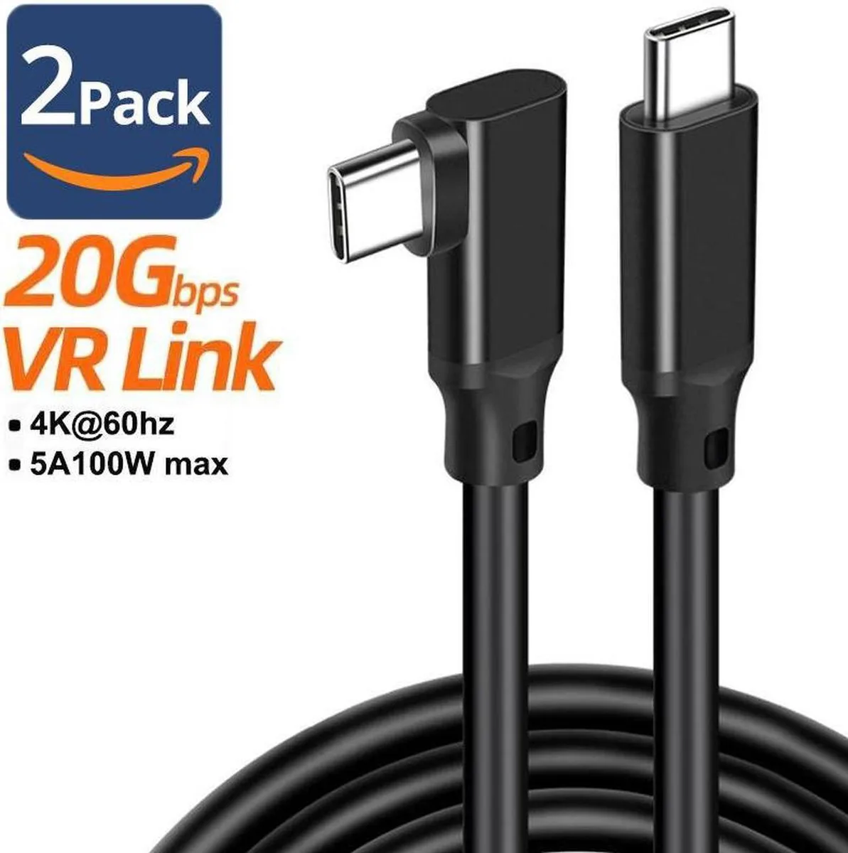 SMUGDESK SMUGDESK 100W USB C cable 20Gbps 100W 4K 60Hz 90° 10ft 2-pack — product photo
