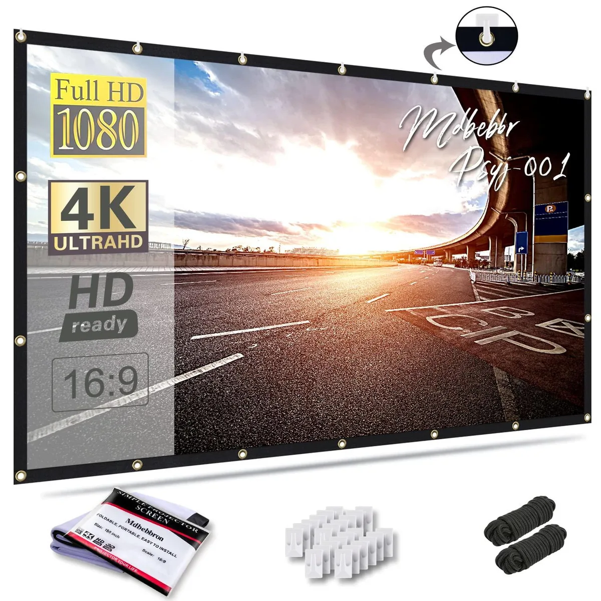 White rectangular 150 inch 16:9 foldable polyester projector screen with black border