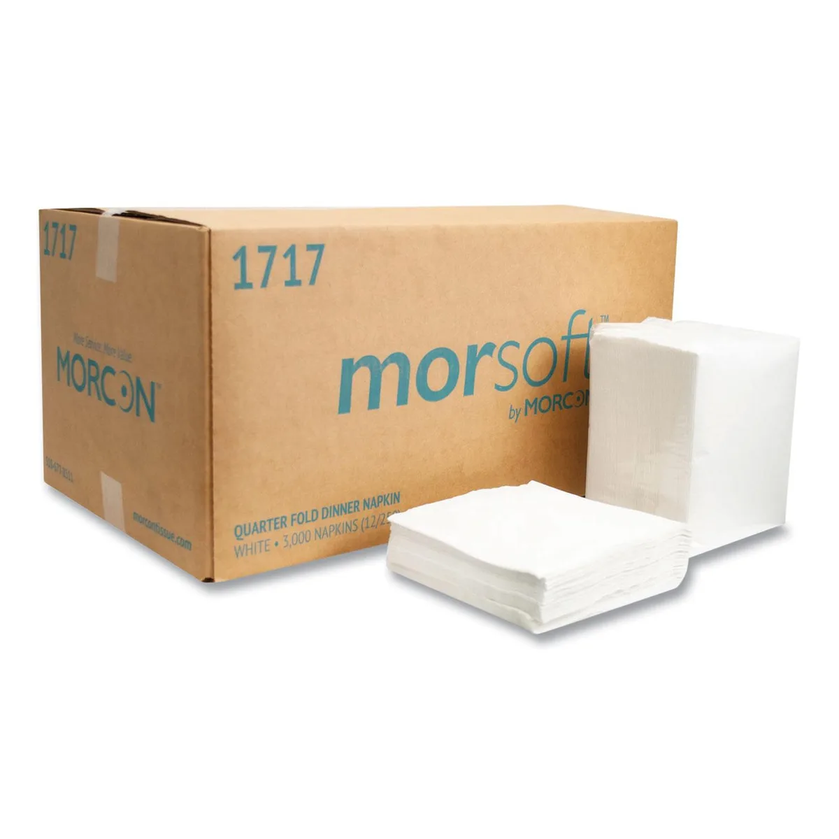 Morcon Paper Morcon Paper Morsoft Dinner Napkins 1-Ply White 15 x 17 250/Pack 12 Packs/Carton 1717 cleaning — product photo