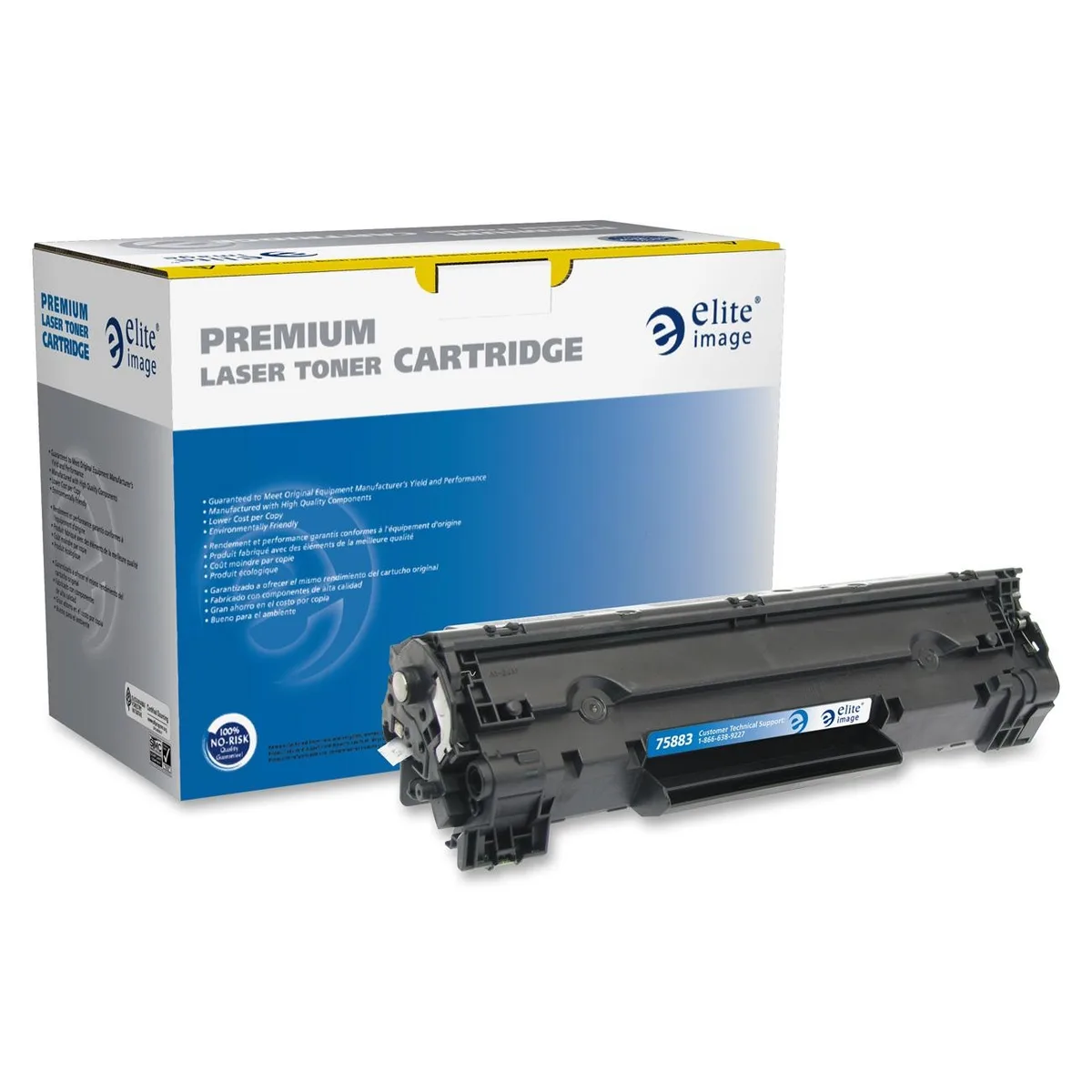 Black rectangular toner cartridge with matte finish and green drum shutter