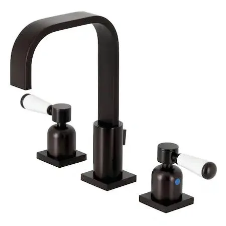 Oil-rubbed bronze widespread bath faucet with porcelain lever handles