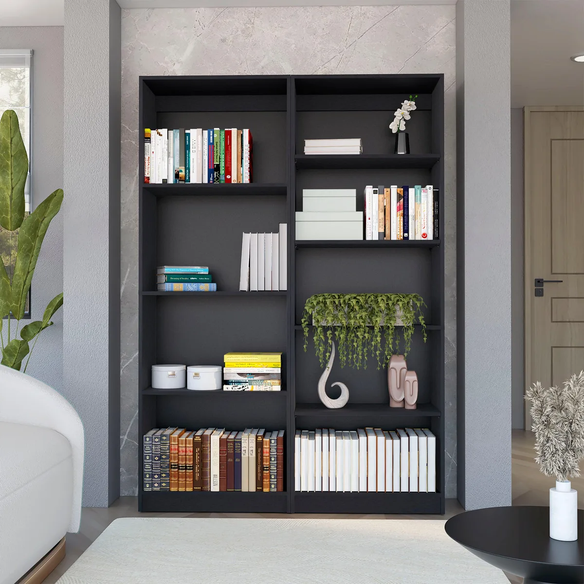 FM FURNITURE FM FURNITURE Sutton 2 Piece Living Room Set with 2 Bookcases Black — product photo