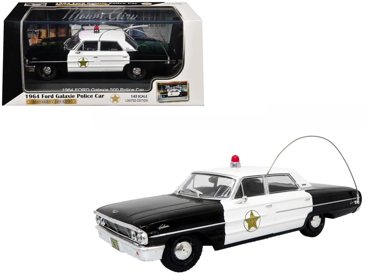 Iconic Replicas Iconic Replicas 1964 Ford Galaxie 500 Police Car Mount Airy Mayberry Sheriff 1/43 Diecast — product photo