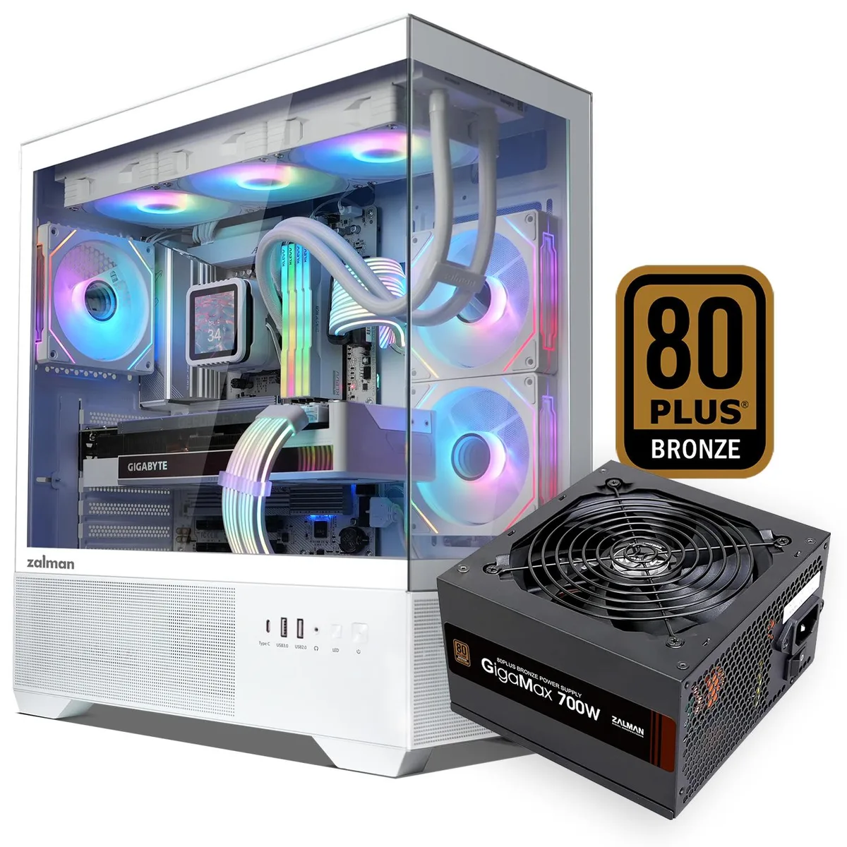 Zalman Zalman Chronix ATX PC Case White 3×120mm ARGB 700W 80+ Bronze PSU — product photo