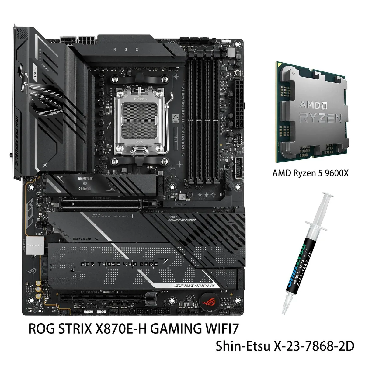 ASUS ASUS ROG STRIX X870E-H GAMING WIFI7 AMD motherboard &amp; Ryzen 5 9600X CPU combo — product photo