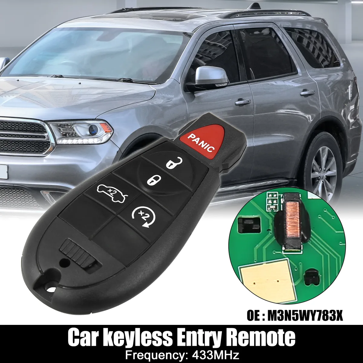 Unique-Bargains Unique-Bargains Replacement Key Fob 433MHz M3N5WY783X 5 Button Dodge Challenger Durango — product photo