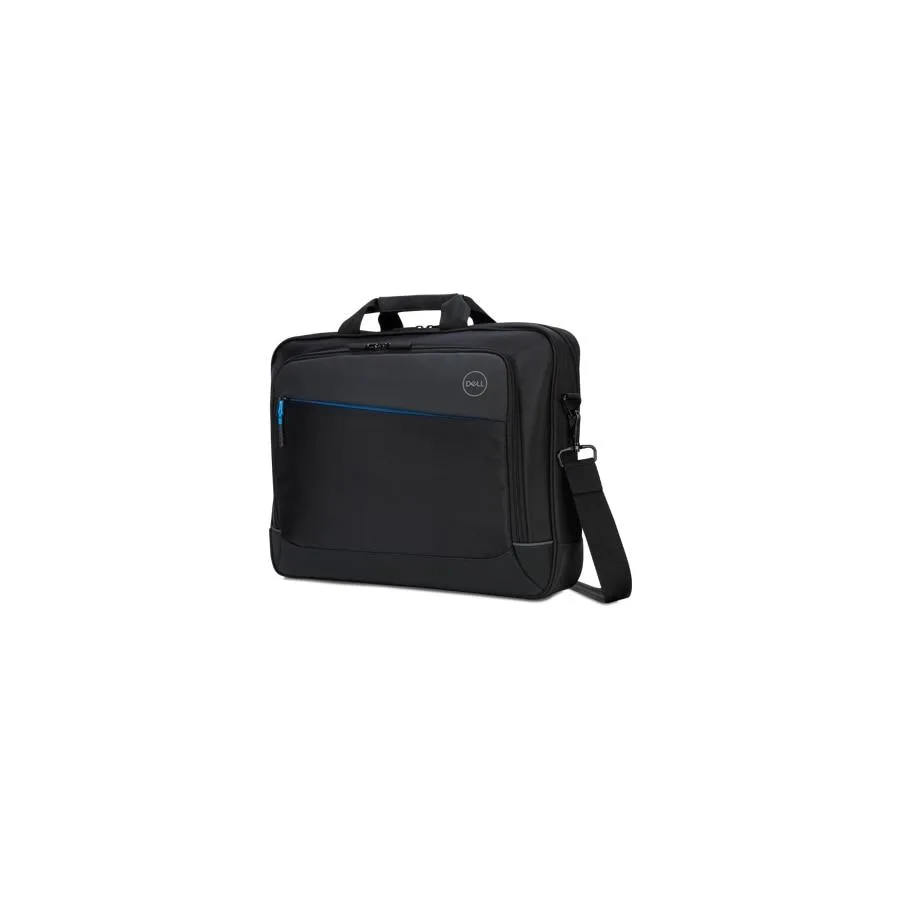 Black rectangular briefcase with padded handle, shoulder strap and trolley sleeve, smooth matte finish