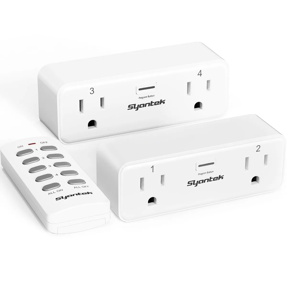 White plastic dual-socket outlet with wireless remote control