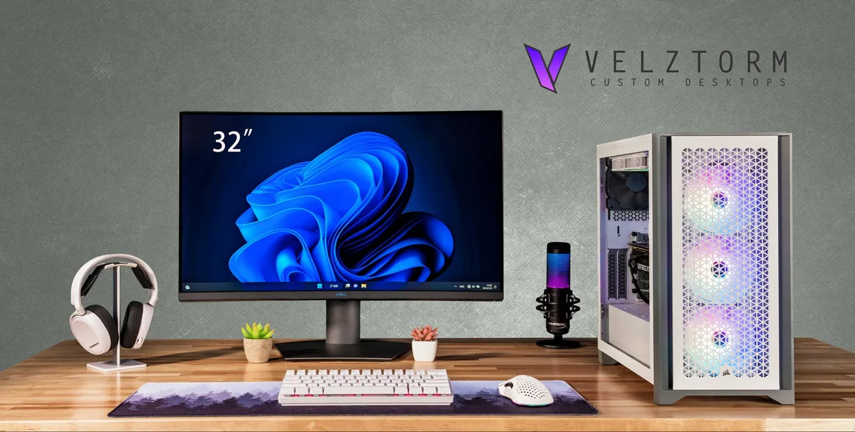 Velztorm Velztorm White Armix Gaming Desktop PC Ryzen 9 7900X RTX 5070 Ti 64GB DDR5 8TB PCIe SSD — product photo