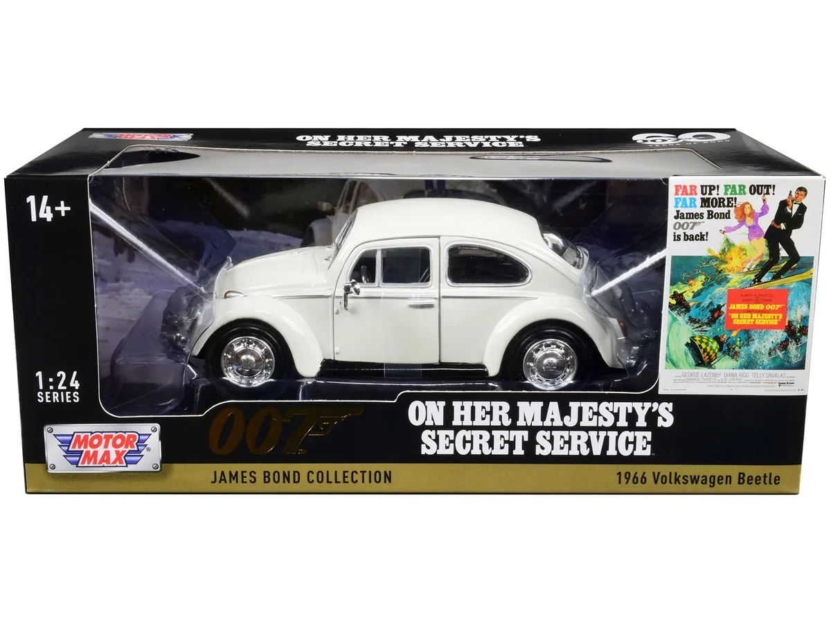 MOTORMAX MOTORMAX 1966 Volkswagen Beetle White James Bond 007 1/24 Diecast Model Car — product photo