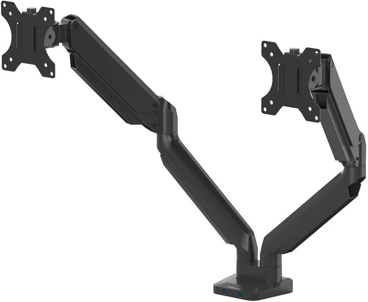 PISKEKAT PISKEKAT Dual Monitor Arm 32 in 17.6 lb Gas Spring USB 360° Tilt 45° 19.75 in Reach — product photo