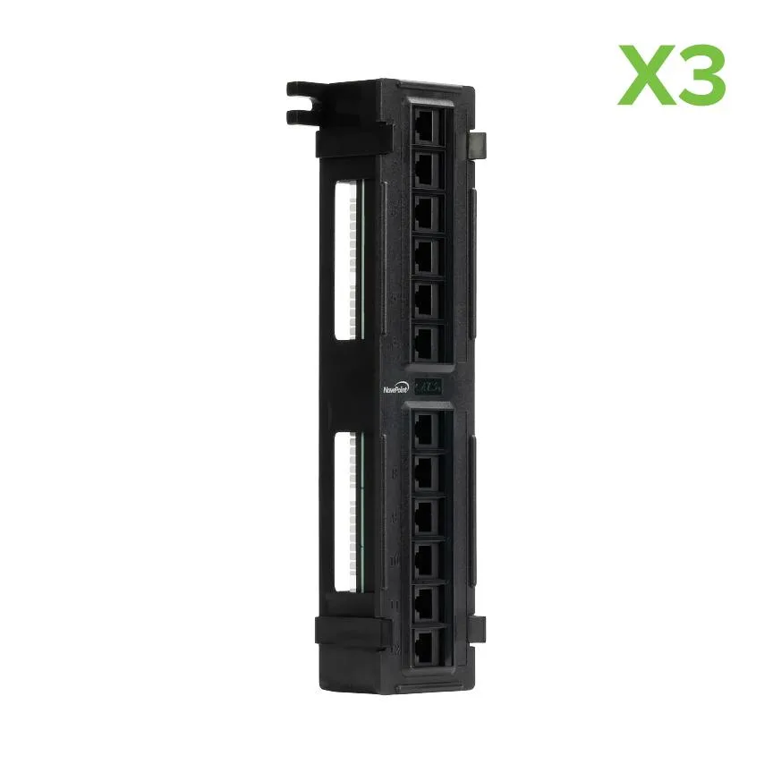 NavePoint NavePoint 12-Port Cat5e UTP Mini Patch Panel Wallmount Bracket Black 3-Pack — product photo