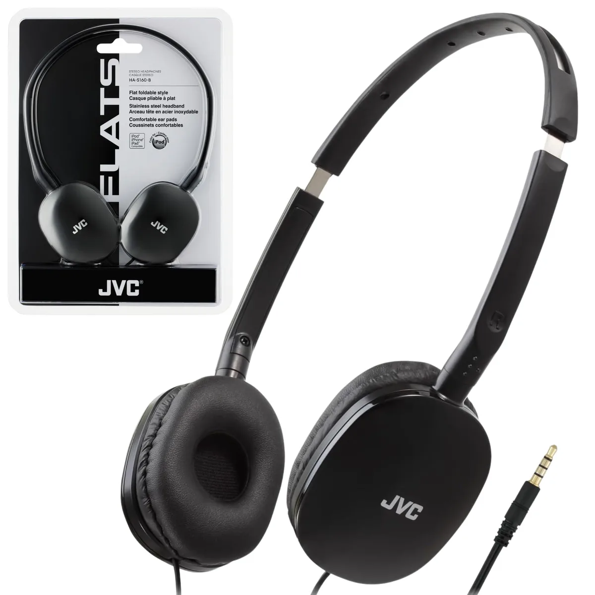 JVC HAS160B FLATS Over-Ear Headphones 30mm 32ohm 66g Black — product photo