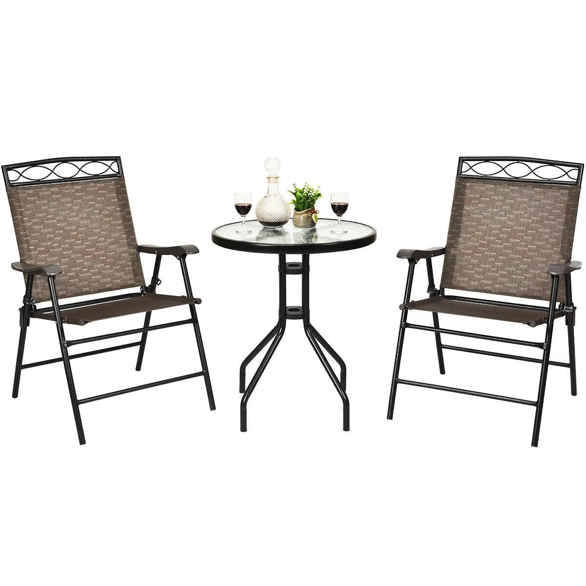 SlickBlue SlickBlue 3‑Piece Patio Dining Set Black 24" Table 2 Folding Chairs — product photo