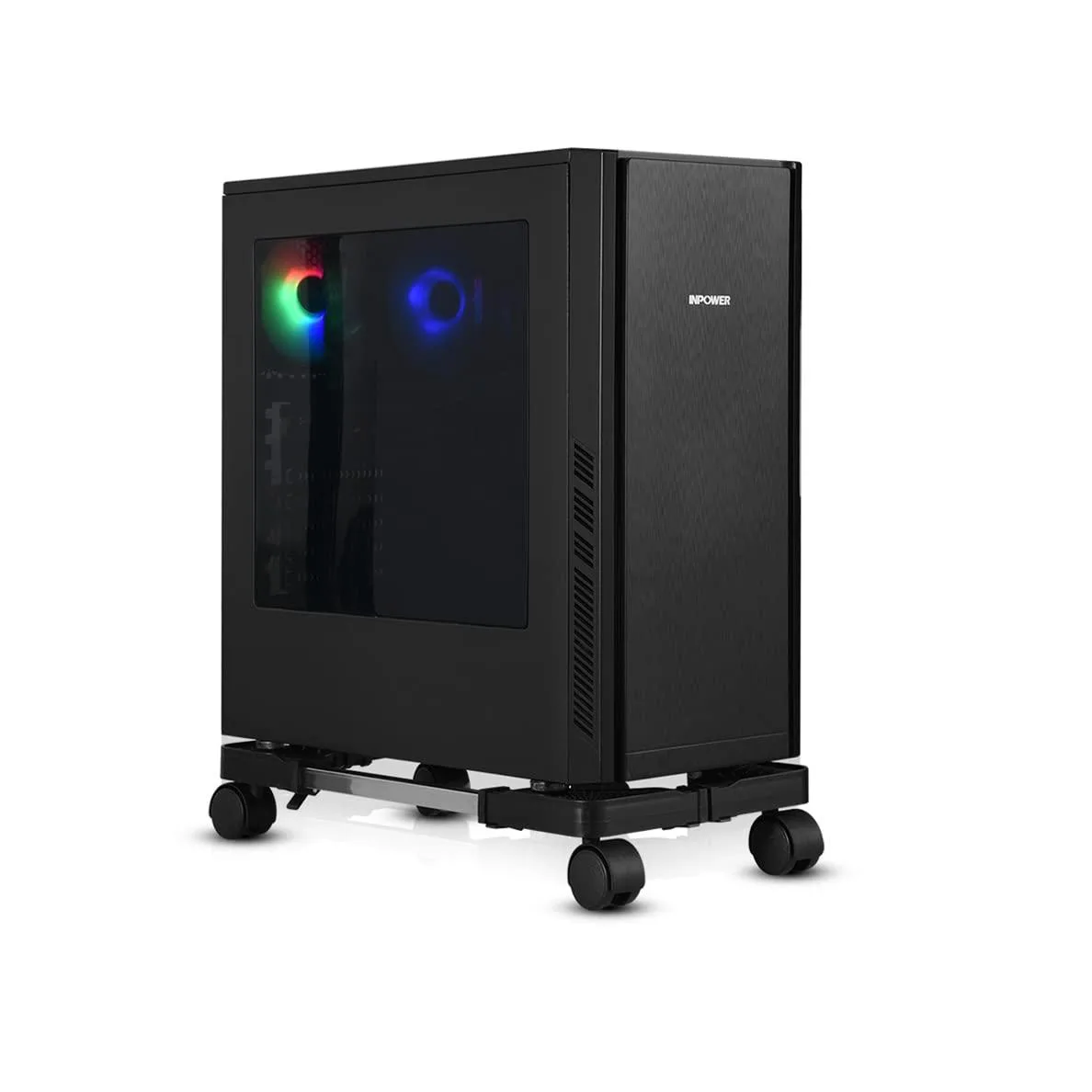  StarTech.com YUS-DNZJT-SG-BLACK Adjustable CPU Stand 60 lbs 360° Casters 16.93-22.44x9.06-14.57 in — product photo