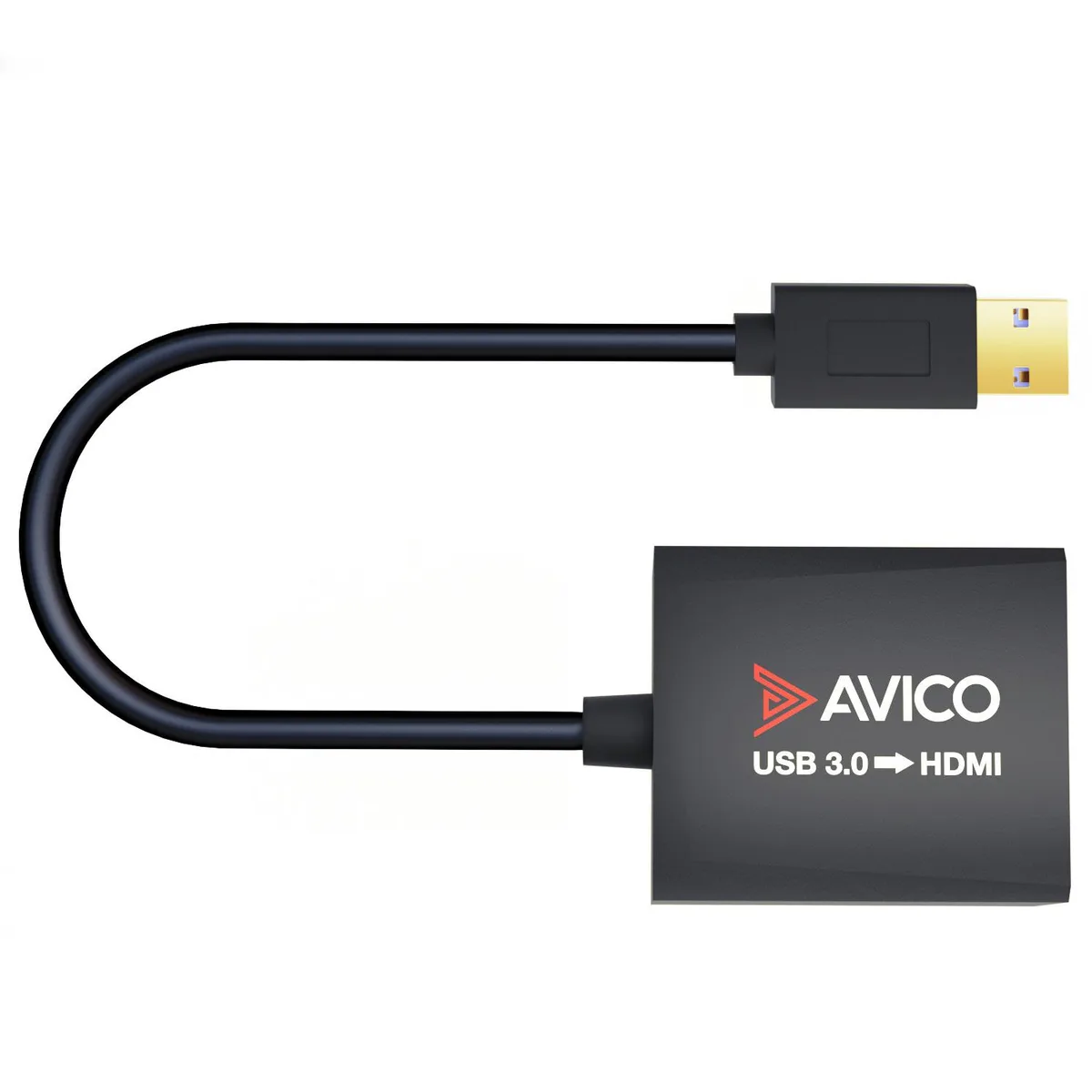 Small black adapter with USB 3.0 plug and HDMI port