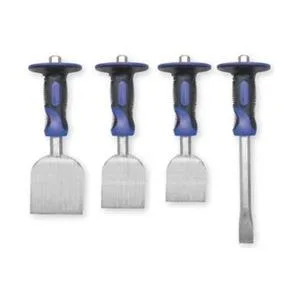 Four steel handguarded chisels with rubber and plastic handles