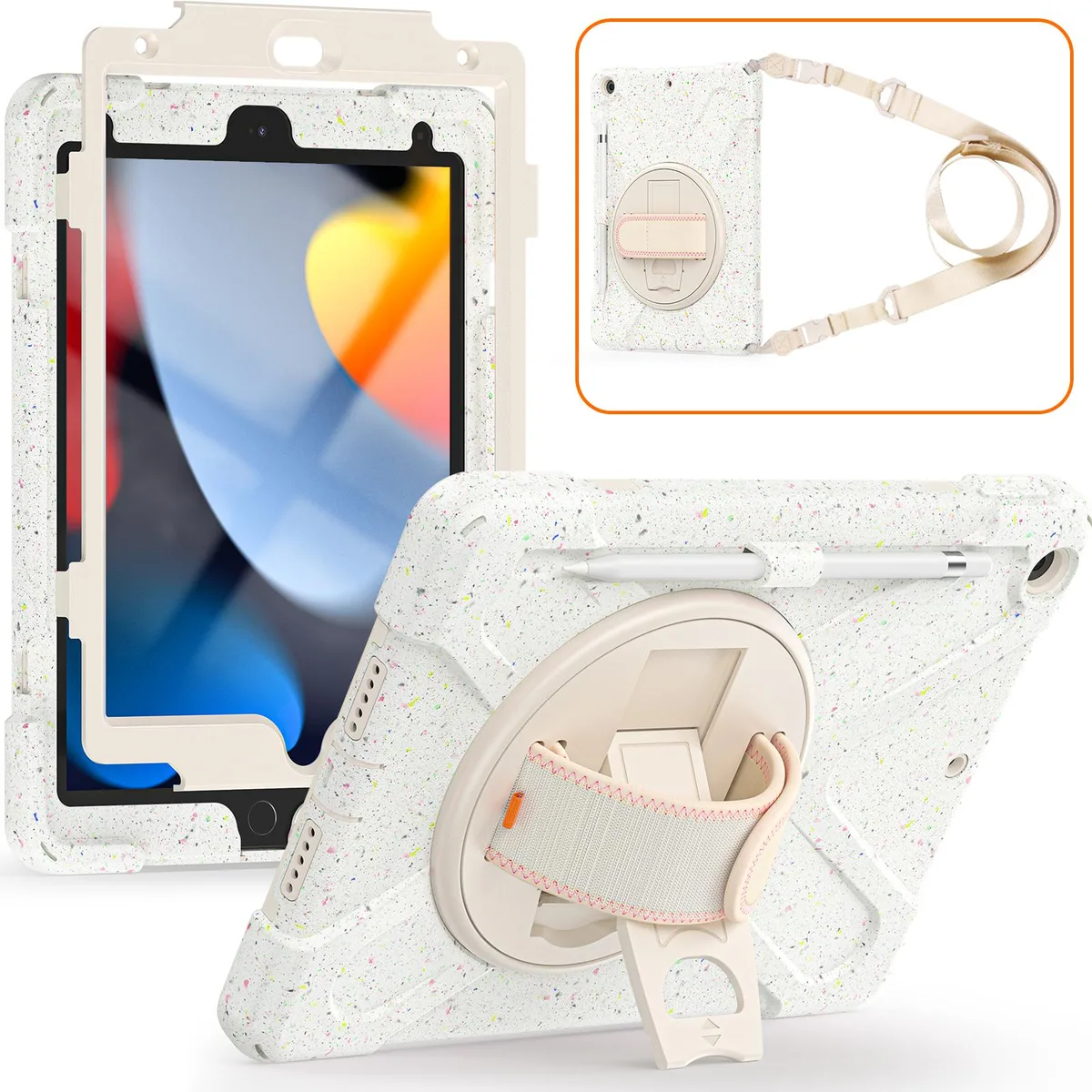 BONAEVER BONAEVER A2602 10.2 inch iPad rugged case with kickstand pencil holder shoulder strap White — product photo