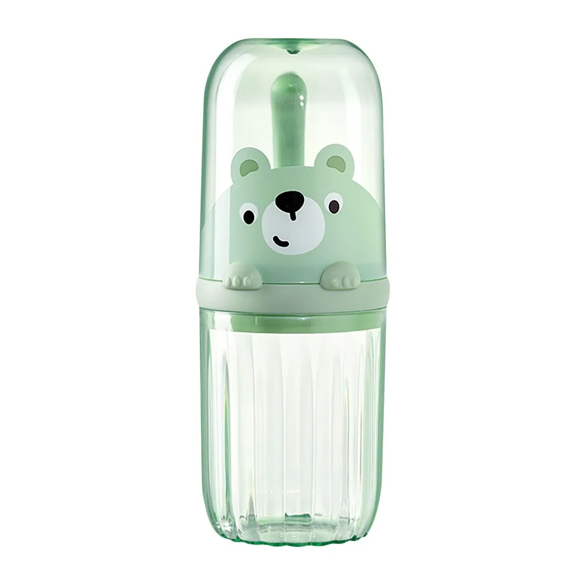 Green plastic travel case with detachable handle, compact rectangular shape, smooth matte finish