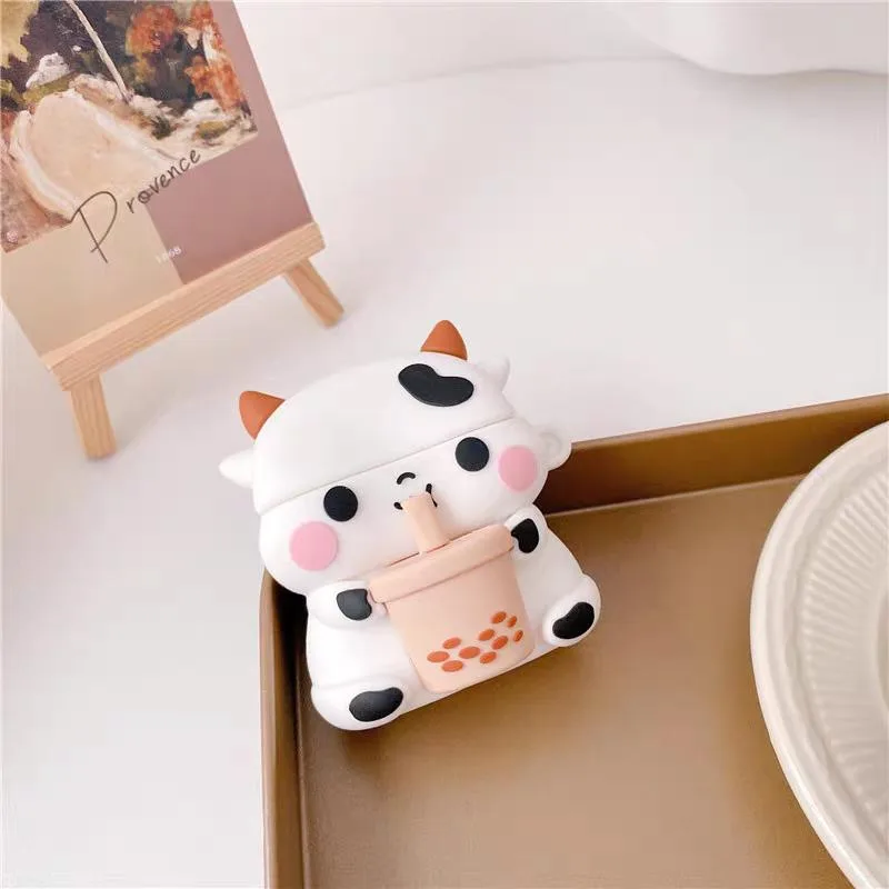GazeKu GazeKu Soft 3D Bubble Tea Cow AirPods Case Cover with Clasp for AirPods 1/2 — product photo