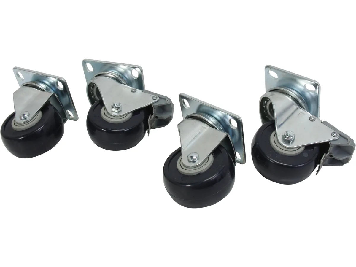 Set of four black casters for open frame rack