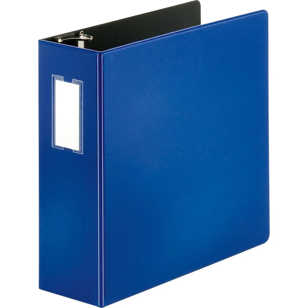 Blue slant D-ring binder with chipboard polypropylene cover and spine label holder