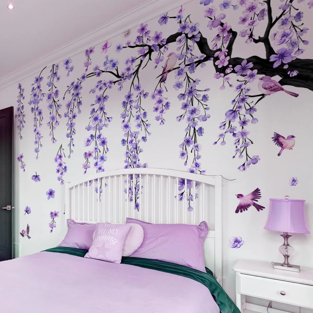 Four rectangular purple vinyl sheets with cherry blossom branch design