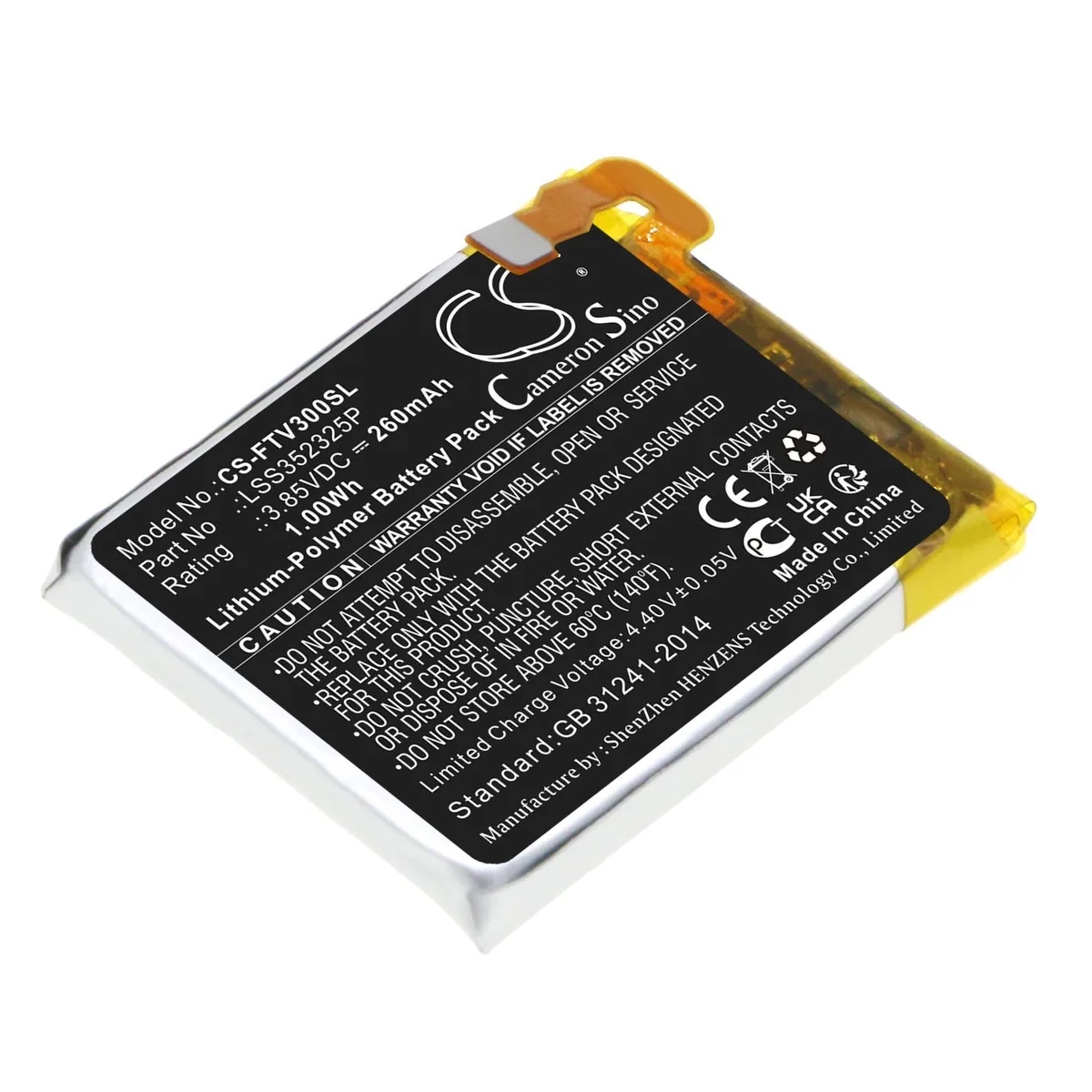 Small rectangular replacement battery with silver contacts and green circuit board
