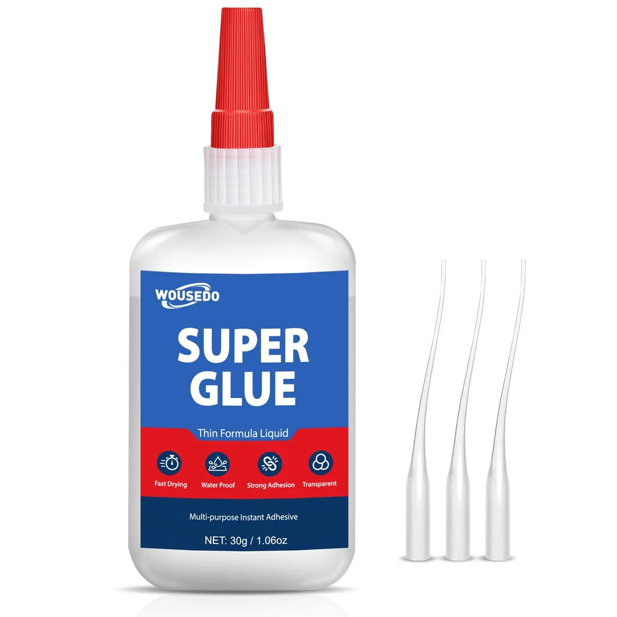 Small clear plastic bottle with precision nozzle tip, 30g liquid super glue