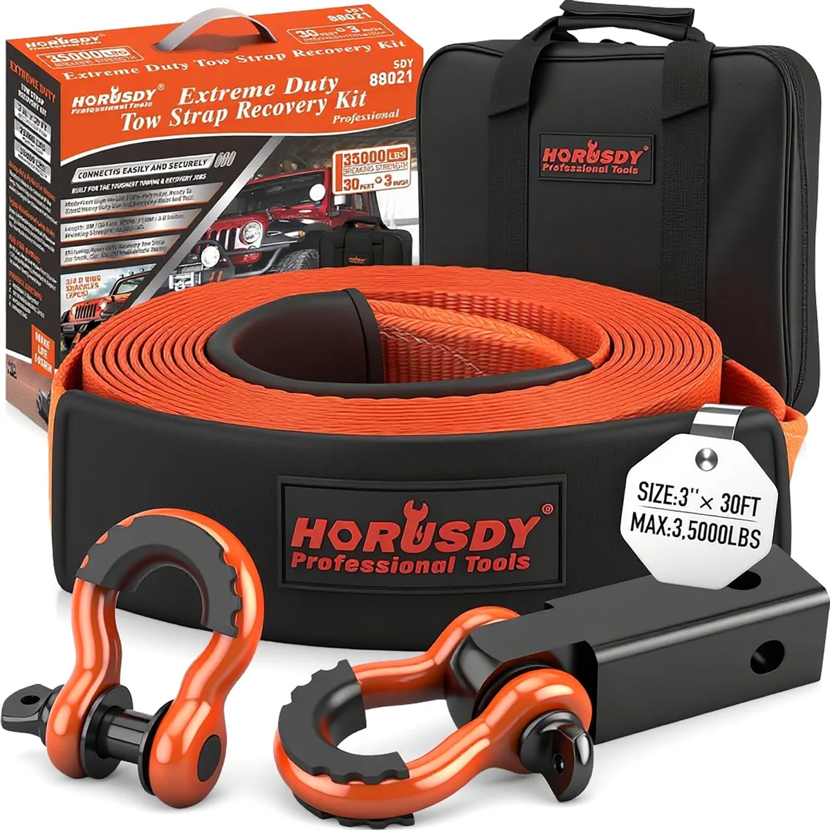 HORUSDY 88021 Tow Strap Kit 3" x 30ft 35000 lbs — product photo