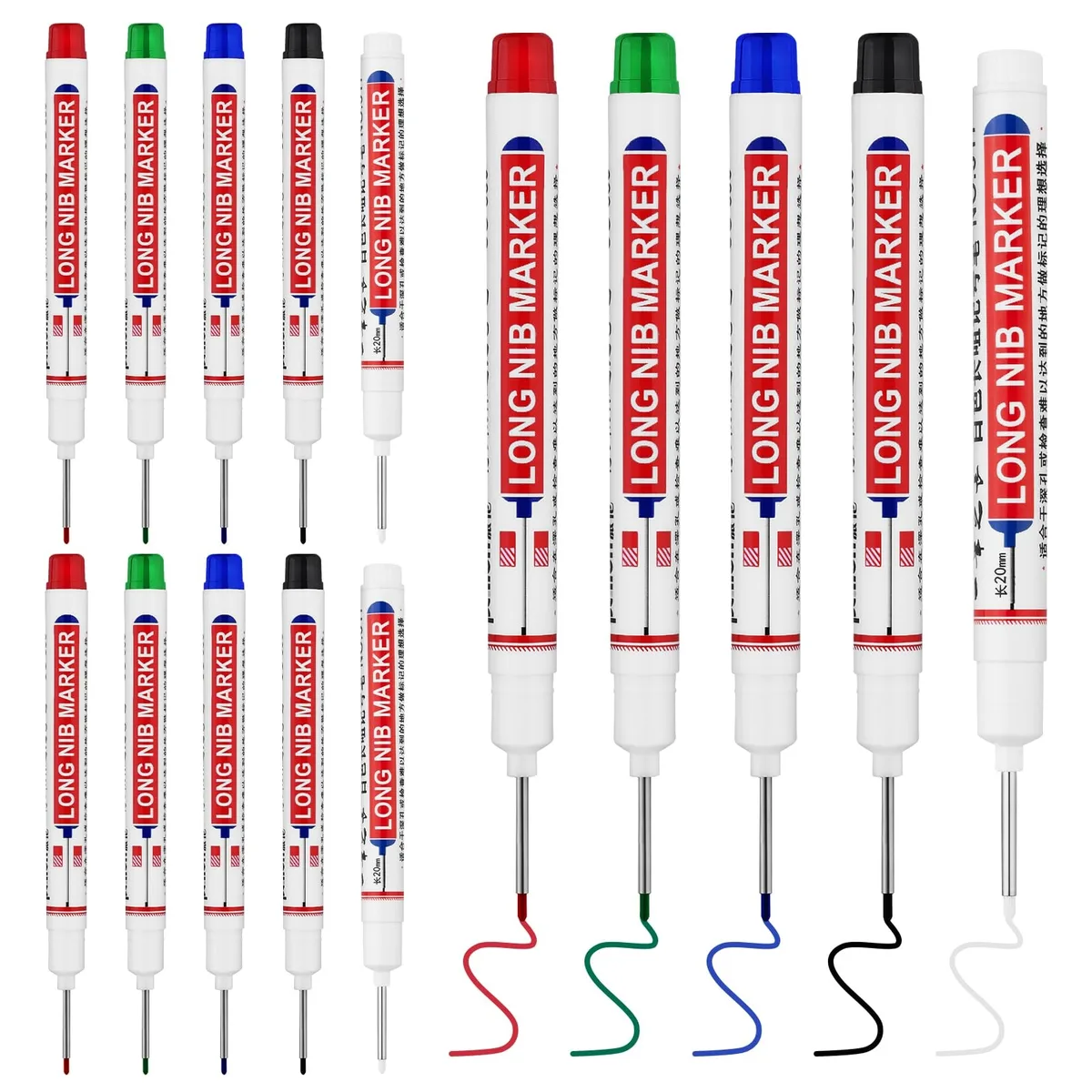 Long Head Deep Hole Marker Pens 15 PCS 20mm Nib 5 Colors — product photo