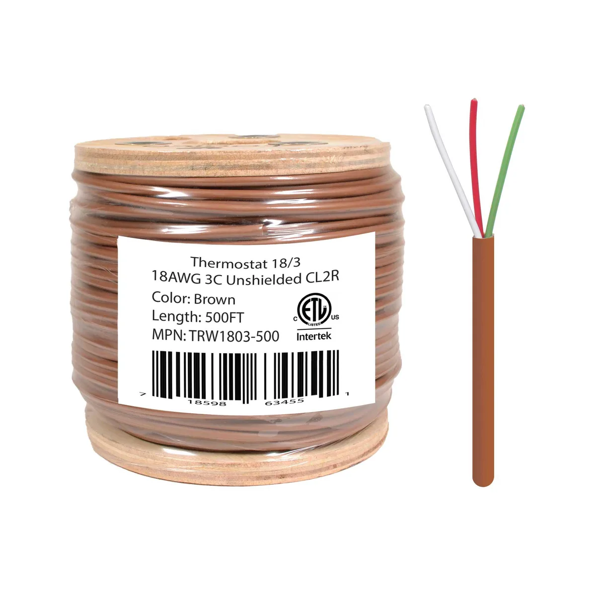 Logico Logico 18/3 Thermostat Wire Bare Copper CMR 500ft Brown — product photo
