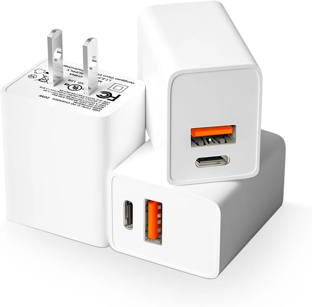 PISKEKAT PISKEKAT 3 Pack 20W USB-C Dual Port Charger White — product photo