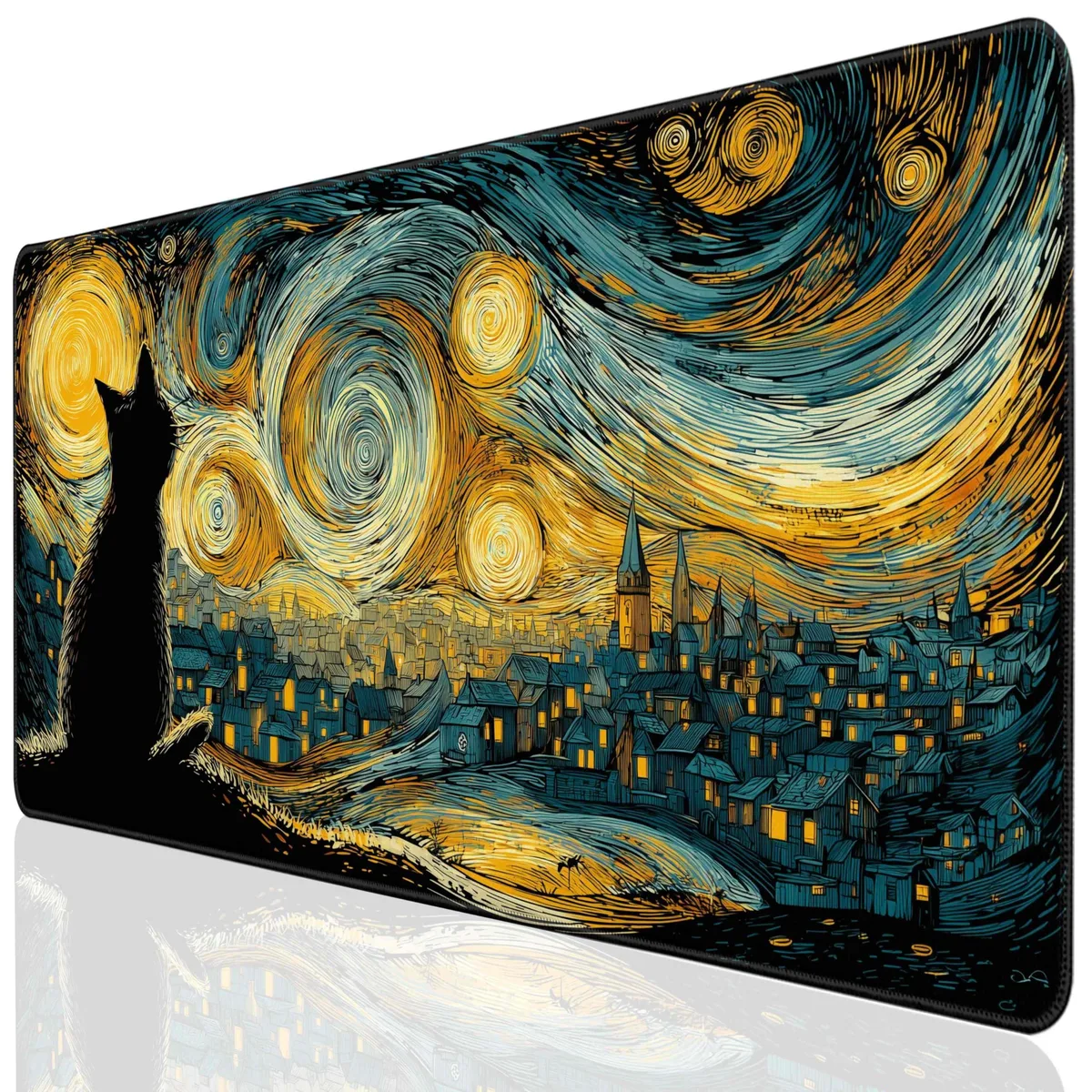  TIRANVERA Extended Mouse Pad 31.5 x 15.7 in Starry Night Cat — product photo
