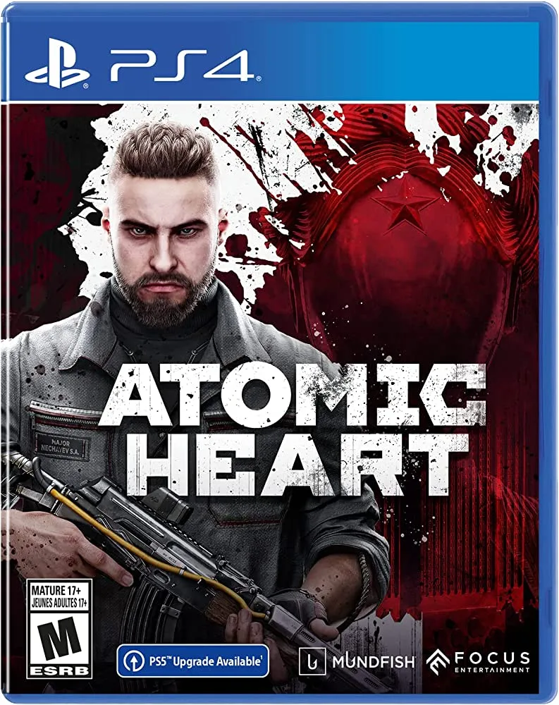 Blue PS4 game case with Atomic Heart artwork