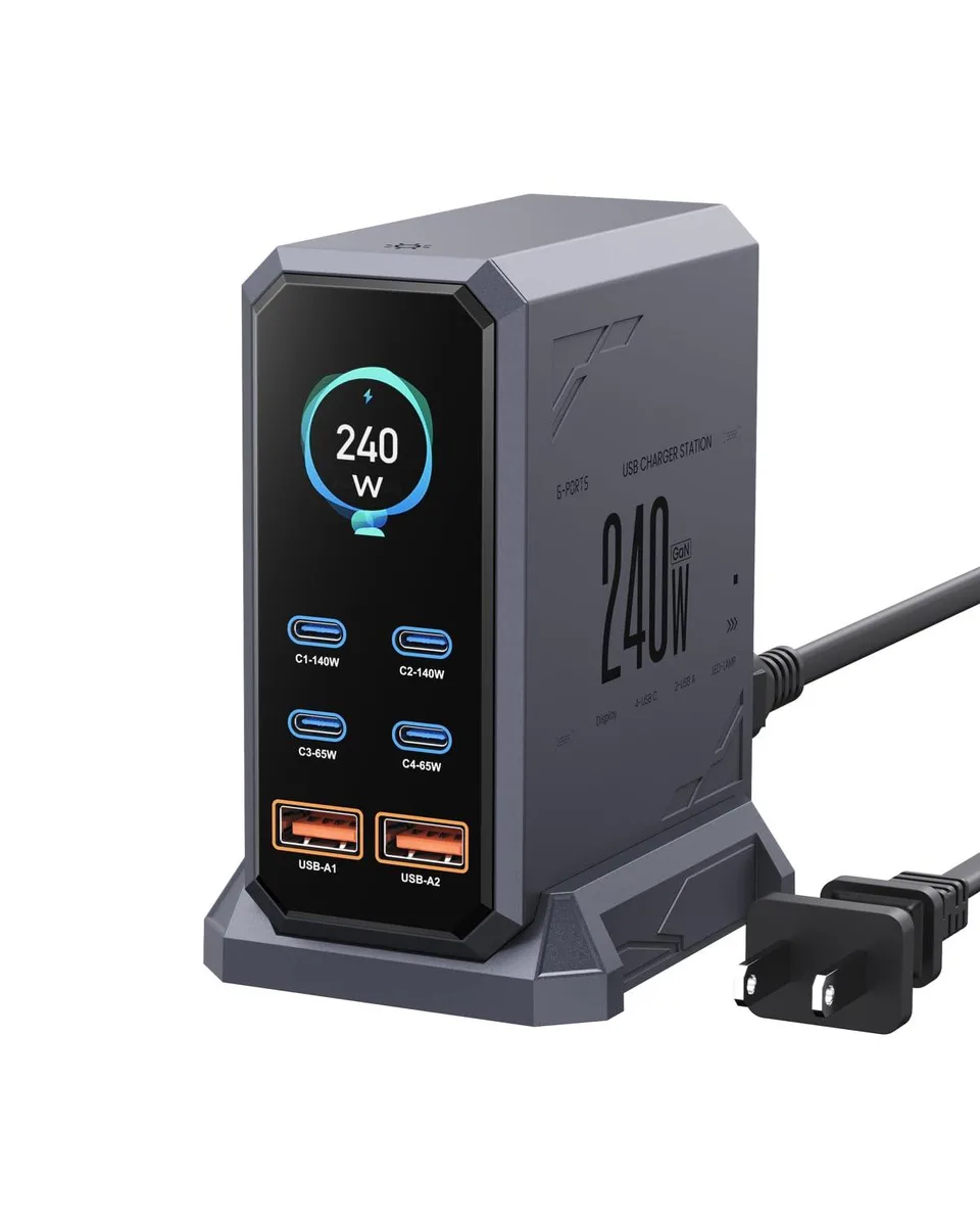  ASOMETECH HW186 240W GaN USB charger with LCD, 6 ports — product photo