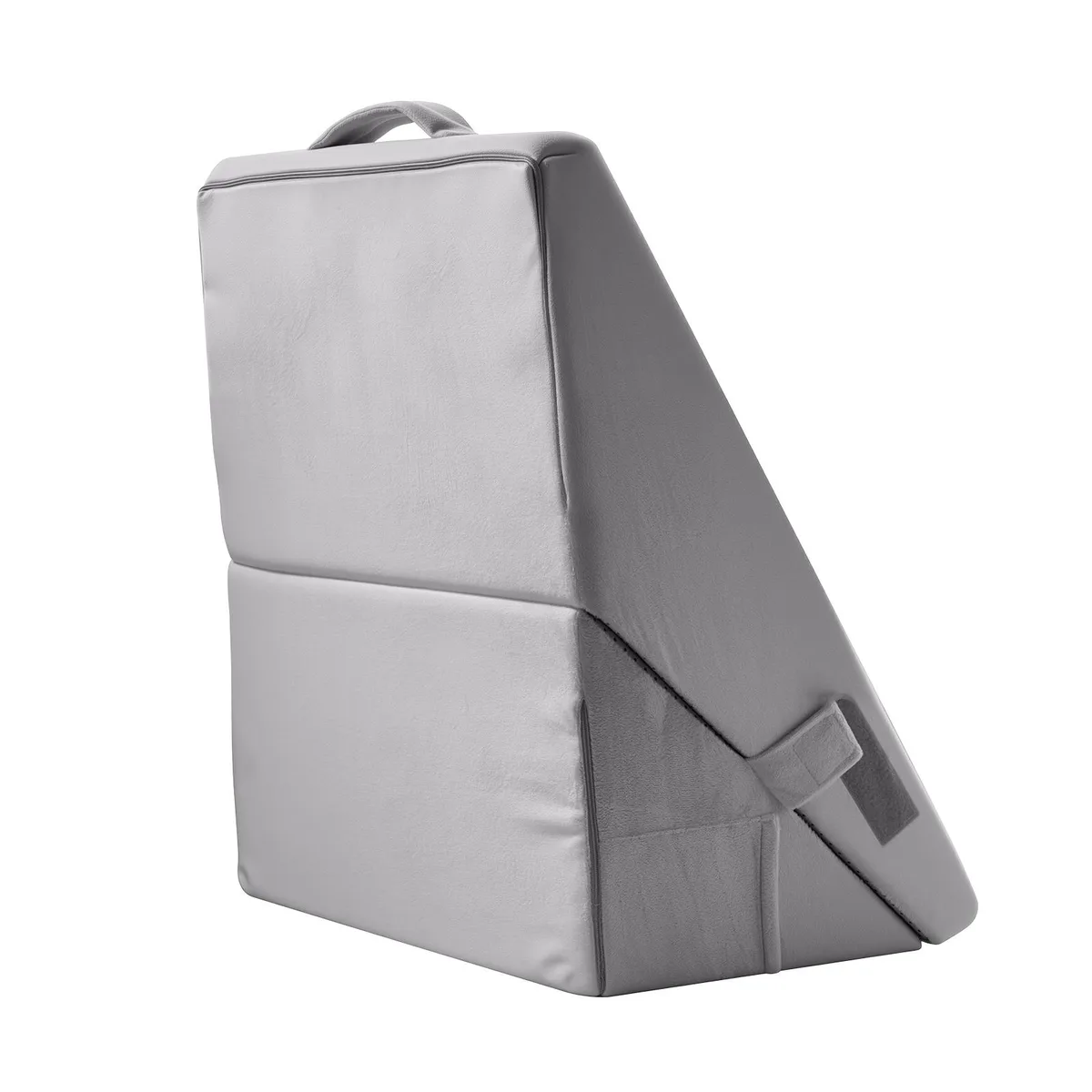 Light grey velvet wedge pillow 22 by 22 by 12 inches