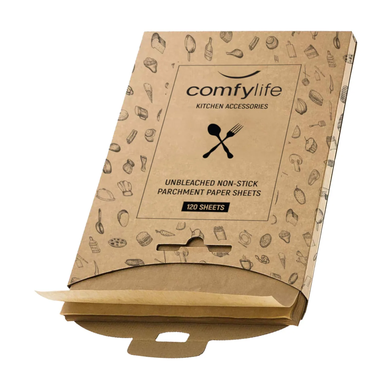 Stack of 120 unbleached brown parchment paper sheets 12 by 16 inches in box