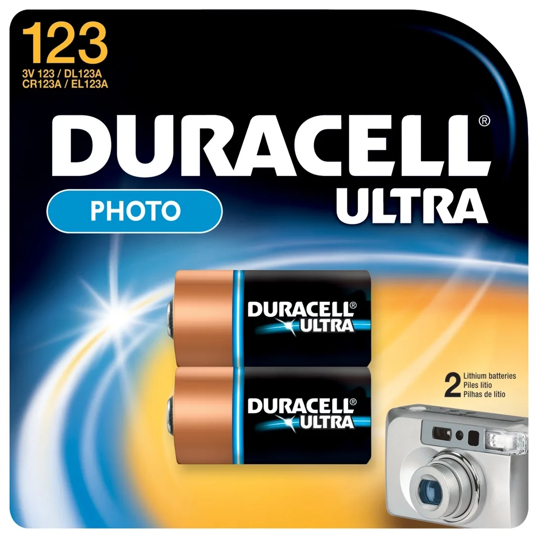 Two black cylindrical 3V lithium batteries in clear blister pack