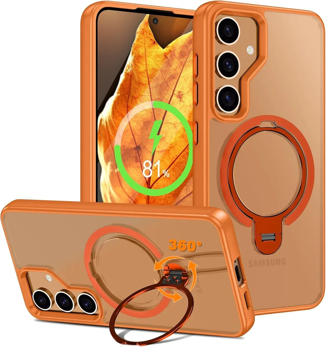 BONAEVER BONAEVER Samsung Galaxy S24 Case Orange 360° Ring Kickstand MagSafe — product photo