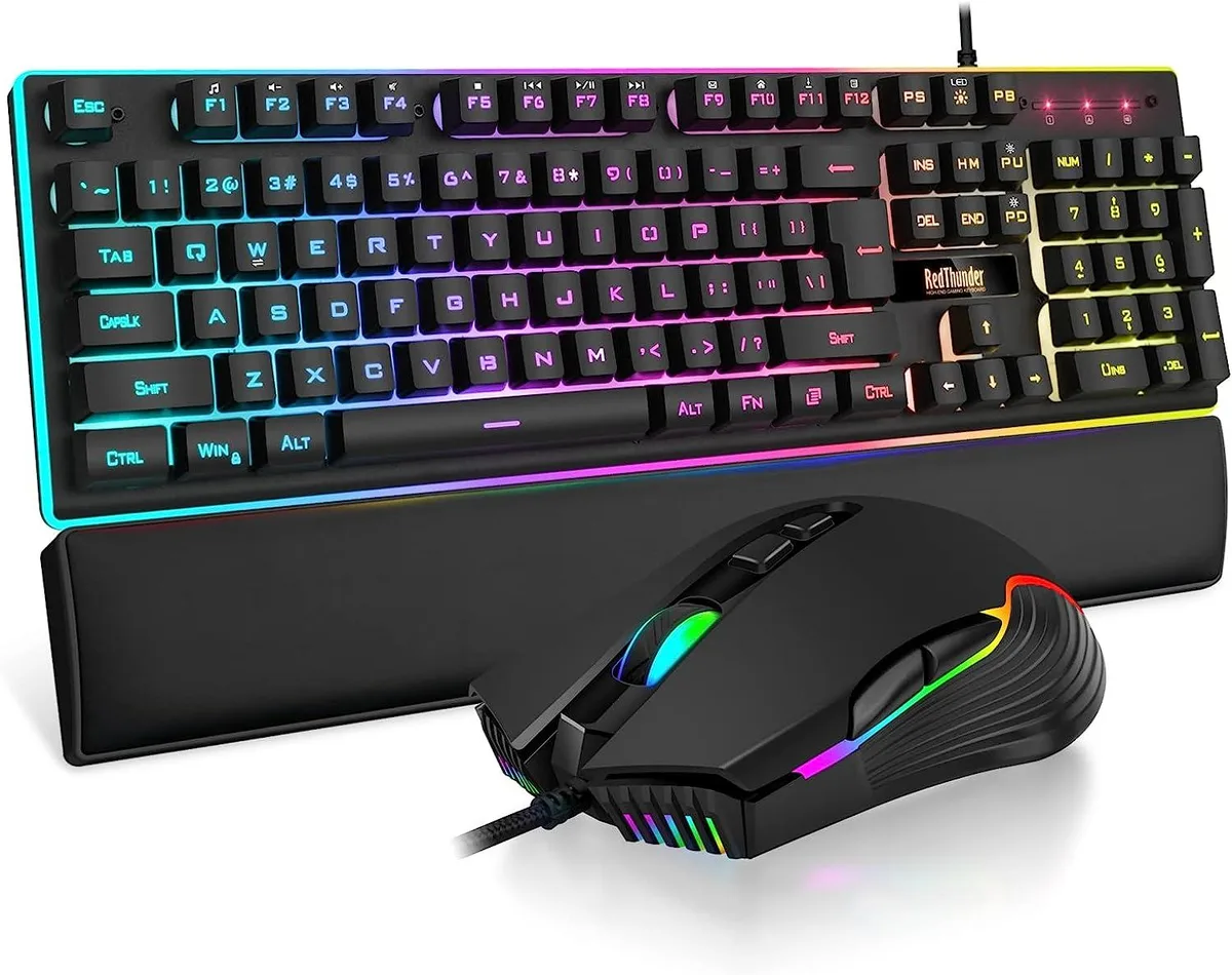 BFKK BFKK Wired Gaming Keyboard Mouse Wrist Rest Combo 104-Key 7200 DPI Black — product photo