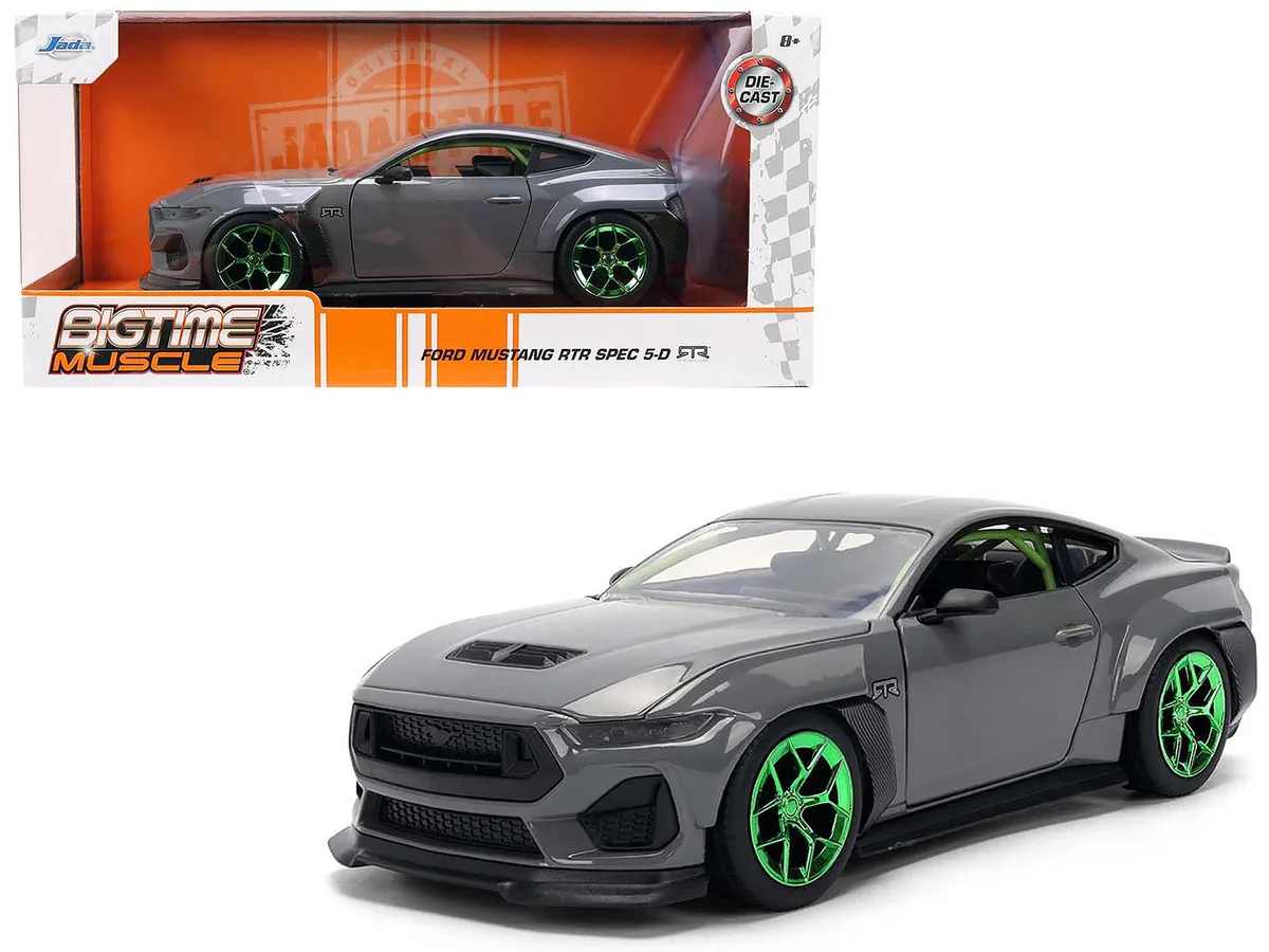 Jada Jada 2024 Ford Mustang RTR Gray Green Wheels Bigtime Muscle 1/24 Diecast Hobby Collectible — product photo
